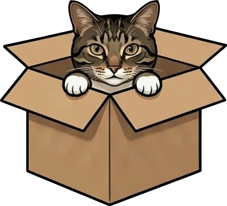 Datenmigration ohne Betriebsunterbrechung: Stinker, unser Maskottchen, schaut aus einem Umzugskarton
